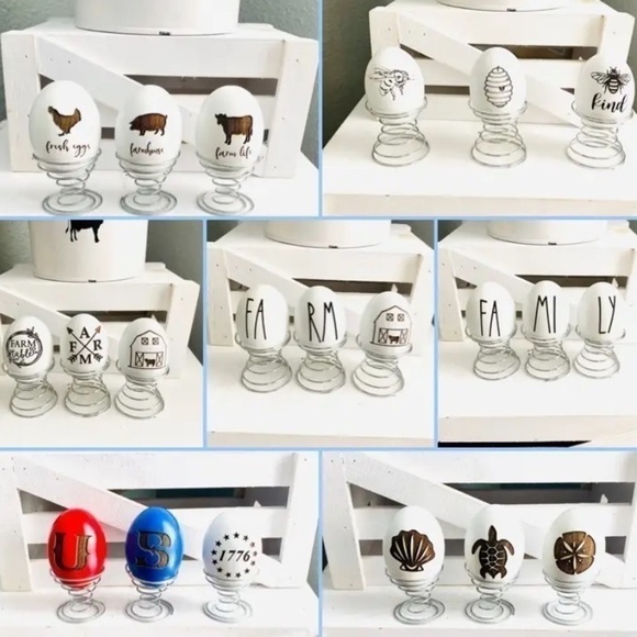 “mom” Farmhouse Wood Egg with Stand Decor Set - Picture 8 of 8